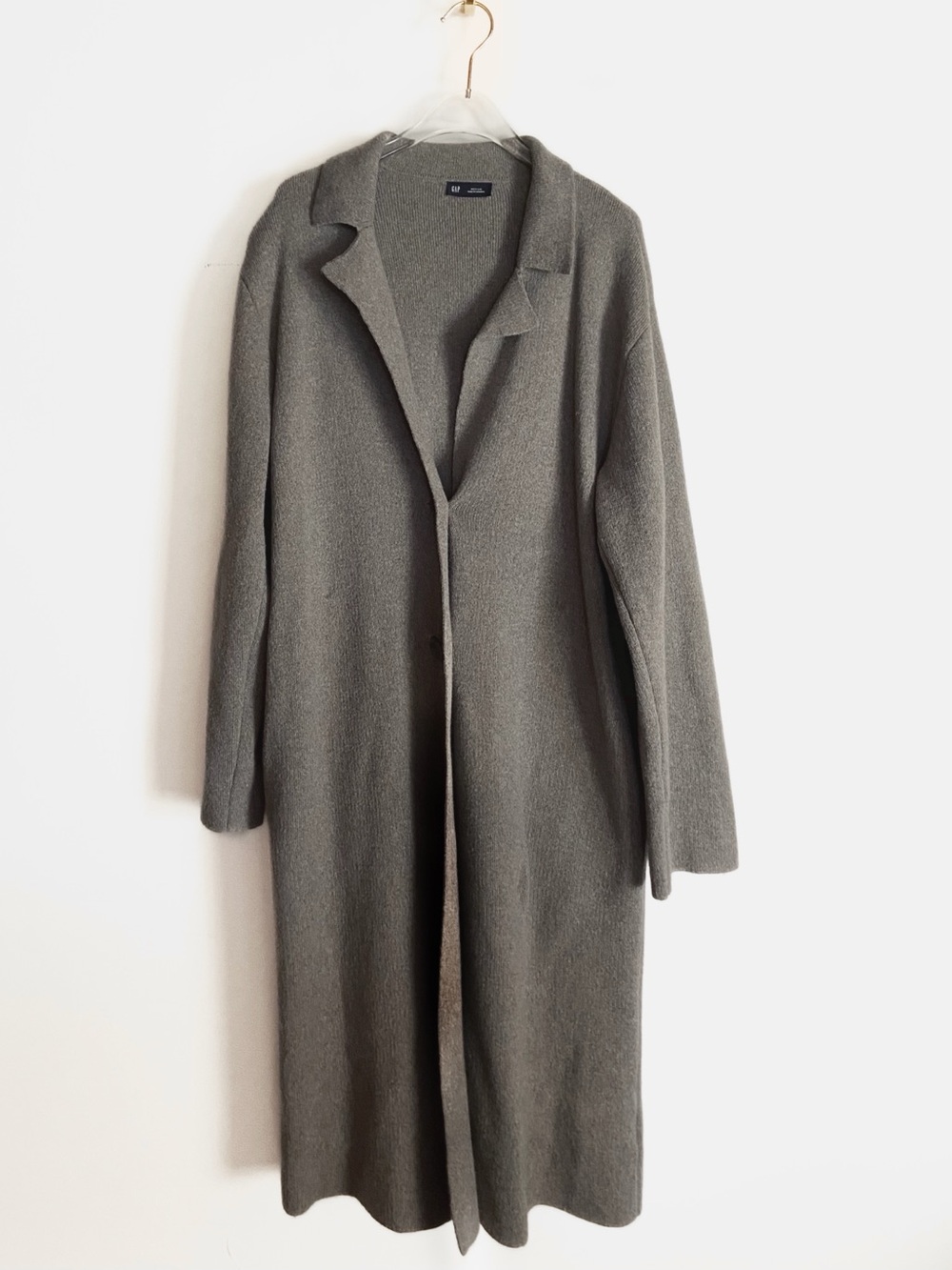 Gap Womens Long Open Front Cardigan Cotton Wool size M minimalist Flax color